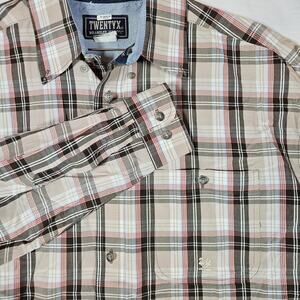 Wrangler 20X Shirt Mens XL Beige Plaid Long Sleeve Button Up Western Casual